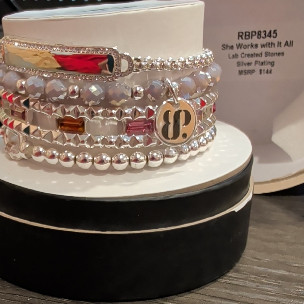 Elegant Silver BombParty Stack Bracelet Set